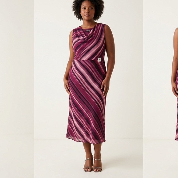Sangria Dresses & Skirts - 246 Sangria Y2K Pink & Purple Diagonal Stripe Cowl Neck Midi Dress - Size 18W